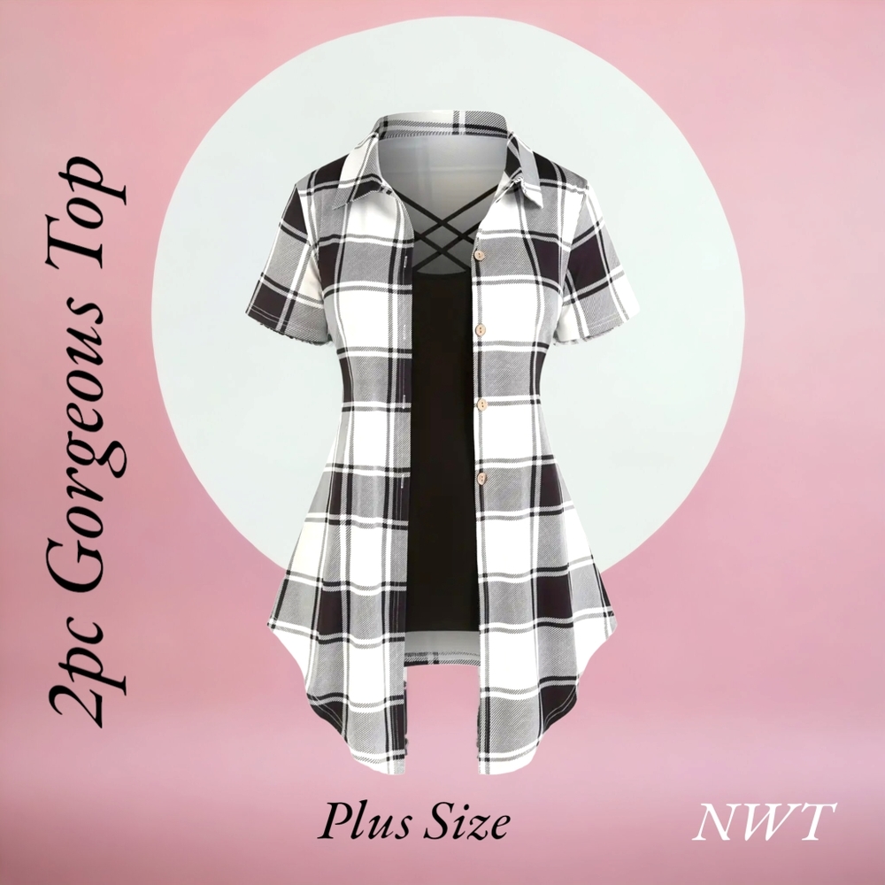 NWT!! Trendy Black and White Plaid Outfit with Black Cami Tank Top!!๐คโ ๏ธ๐ค - Picture 5 of 16
